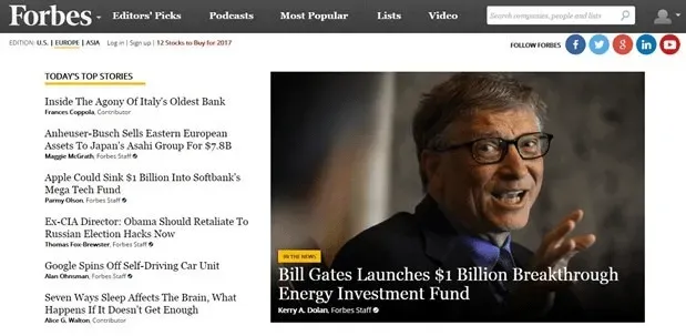 Сайт Forbes, один из известных сайтов на WordPress